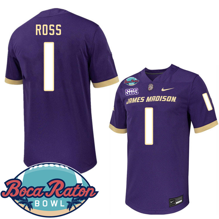 #1 Cam Ross James Madison Dukes 2024 Boca Raton Bowl Jersey-Purple